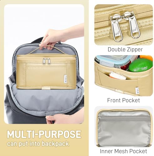 NOL Small Lunch Bag Mini Lunch Box Insulated Lunch Bag for Men/Women Leakproof Cooler Tote Bag Lightweight Nylon Waterproof Lunch Box For Work,Gold