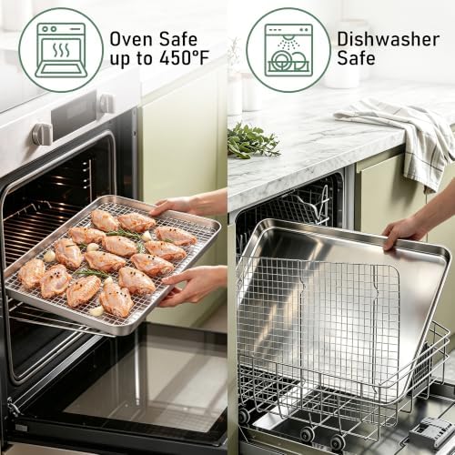 Homikit Large Baking Sheet with Wire Cooling Rack (2 Pans+2 Racks) 20”x14”