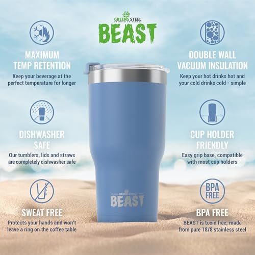Beast 30 oz Tumbler Stainless Steel Vacuum Insulated Coffee Ice Cup Double Wall Travel Flask (Stormy Sky Blue)
