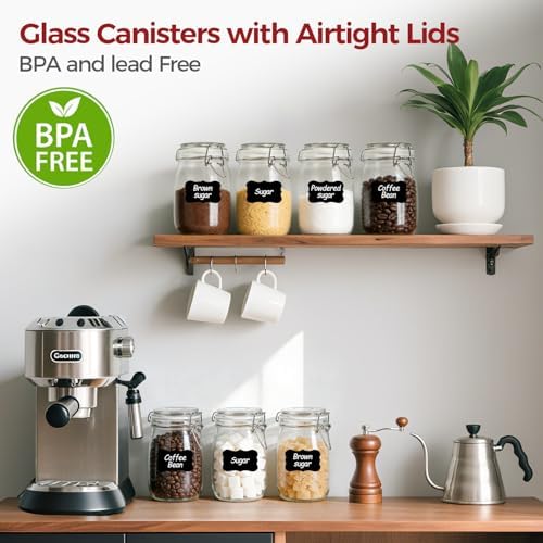 Glass Jars with Airtight Lids 34 oz 6 Pack Food Storage Pantry Round