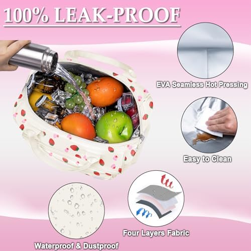 TuErCao Strawberry Cake Lunch Box for Women, Adult Insulated Lunch Bag for Work for Teacher Nurse Mom, Ladies Lunch Tote Bag, Loncheras para Mujer de Trabajo