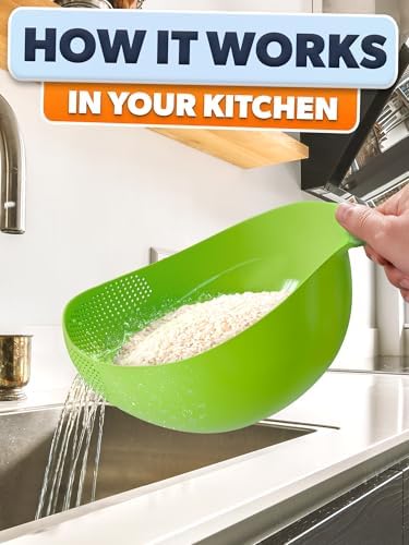 1.7L Rice Strainer with Handle, 9.4 In, Lightweight, ABS (Green)