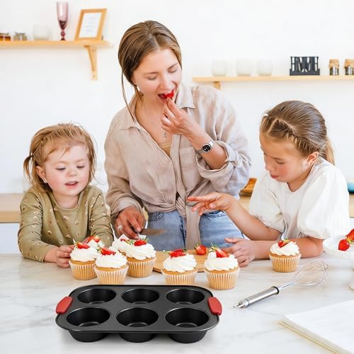 2Pack Jumbo Muffin Pan with Silicone Handles Non Stick 6 Tin Muffin Top Pan