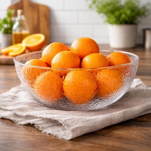 Lillian Collection Stunning Clear Plastic Round Hammered Bowl - 12" (6 Pc.) - Unique Textured Design - Perfect for Parties & Displays