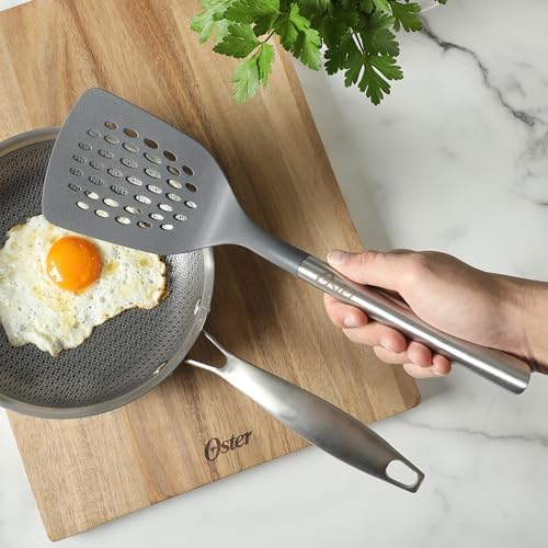 Oster Chadswyck 13” Slotted Turner Spatula, Heat Resistant Silicone Head, Stainless Steel Handle, Safe for Nonstick Cookware, Dishwasher Safe