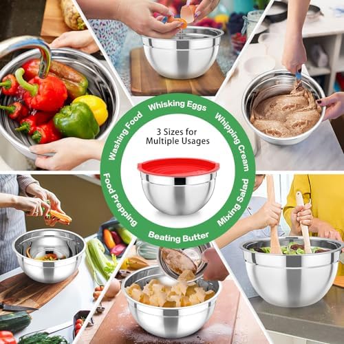 P&P CHEF Stainless Steel Mixing Bowls with Airtight Lids, Multicolor