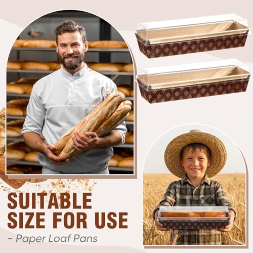 Sabary 50 Pcs Paper Baking Loaf Pan with Lids Disposable Paper Pans Mold for Christmas Winter Birthday Cake Bread Bakery Holiday Gifts(10.24 x 2.56 x 1.97 Inches)