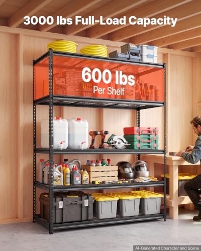 VEVOR Storage Shelves, 5-Tier 3000 lbs Garage Shelving 60 x 24 x 77 in