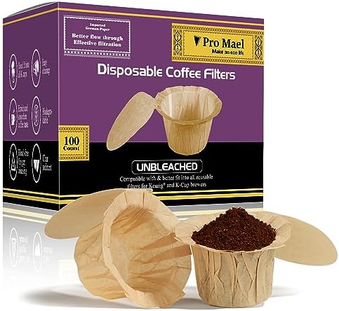 Pro Mael 100 Disposable K Cup Paper Filters for Keurig 1.0&2.0, Unbleached