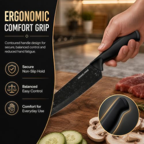 14-Piece Starry Black Knife Block Set with Built-In Sharpener