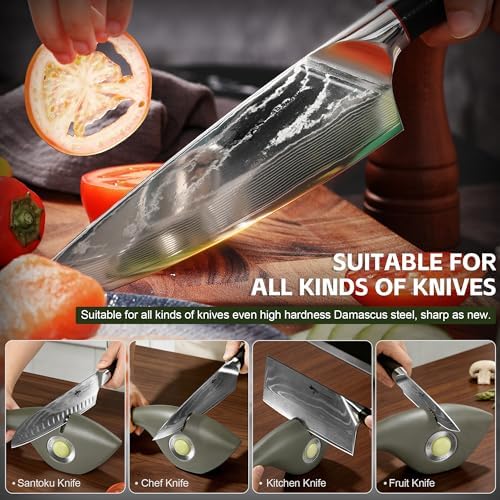 Knife Sharpener, 6 Adjustable Sharpening Angle, Coarse & Fine Knife Sharpener with Adjustable Angle Guide (Dark Green)