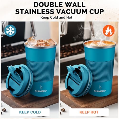 MOMSIV 17oz Travel Coffee Mug, Insulated Coffee Cup with Leakproof Lid