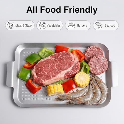 Grill Topper Grilling Pans Set of 2, 17"x10" and 13.3"x7.4"