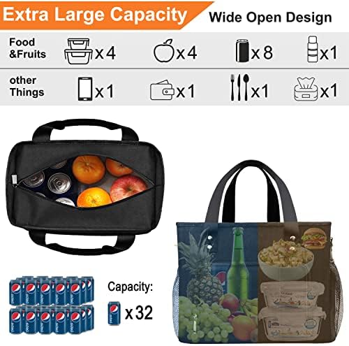 Hsmienk Large Lunch Bag Women, Leakproof Insulated Reusable Water Resistant Lunch Box with Adjustable Shoulder, Adults Lunchbox for Work, Black