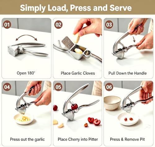 Professional Garlic Press Mincer Crusher Built-in Cherry Pitter
