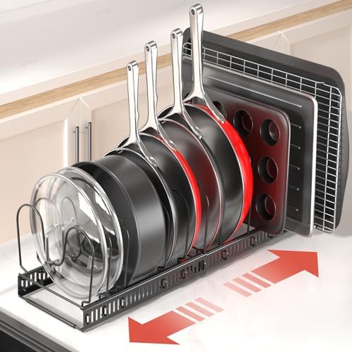 ORDORA Pots and Pans Organizer under Cabinet, 11.8-22.8" 12 Dividers Black