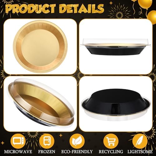 10 Pack 9 Inch Heavy Duty Aluminum Pie Tins with Lid, Black,Gold