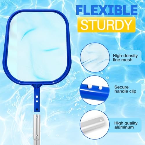 Pool Skimmer Net, Professional Swimming Pool Leaf Skimmer with Heavy Duty Frame, Fine Nylon Flat Mesh for Fast Debris Cleaning, for Above Ground & In-Ground Pools