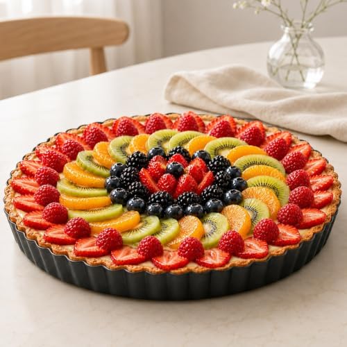 9 Inch Quiche Tart Pans with Pie Cake Server. Removable Bottom, Non-Stick Coating, Rugged Carbon Steel for Tart Quiche Baking. Gift for Women Wife Christmas Thanksgiving Party Festival Family