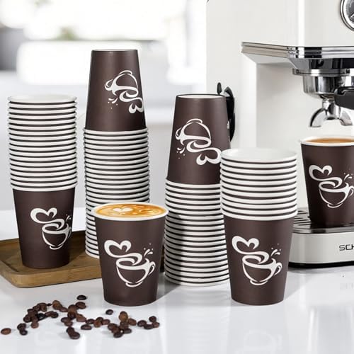 Clawsoff 400 Count 8 oz Paper Coffee Cups Disposable Hot Coffee Cups Brown