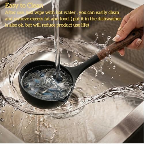 LorisArm Large 13" Soup Ladle Spoon, 8 Ounce Wooden handle Silicone Ladle Spoons Non Stick Kitchen Utensils.