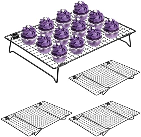 4 Pcs Cooling Racks, 13.4x9.45 Inch Cookie Cooling Racks For Baking, Stackable Carbon Steel Wire Rack with Folding Legs For Cooking, Roasting, Grilling