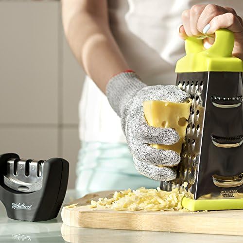 4-in-1 Kitchen Knife Accessories: 3-Stage Knife Sharpener Helps Repair, Restore and Polish Blades and Cut-Resistant Glove