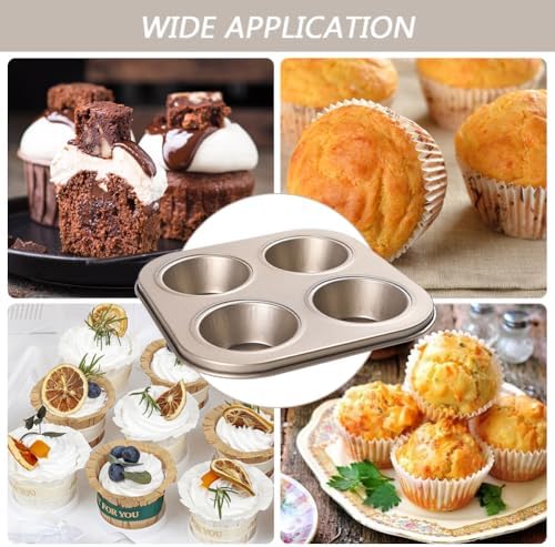 4-Hole Muffin Pan, Bakeware Non-stick Cupcake Baking Pan Mini Pie Pans, Heavy Duty Carbon Steel Muffin Tray Standard Baking Mold Pan for Oven Bakings (COLOR:Gold, 1pc)