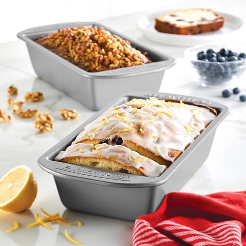 Farberware Bakeware Meatloaf/Nonstick Baking Loaf Pan Set, Two 9-Inch x 5-Inch, Gray (Pack of 4)