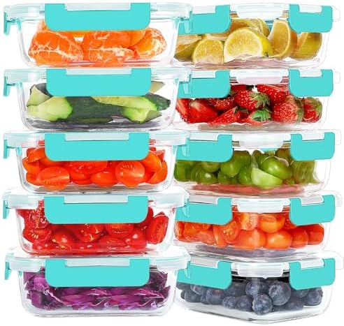 KOMUEE 10 Packs 22 oz Glass Meal Prep Containers, Green