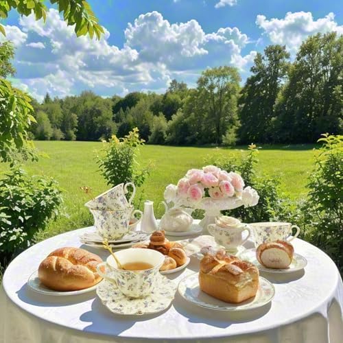 TATSUMI Country Roses Bone China Tea Cup and Saucer Set, 6 Pieces, Vintage Style, For Women and Tea Parties（Yellow,2 Sets）