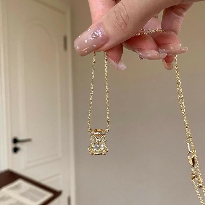 MIFYNN Simple Gold Necklace for Women 14k Gold Plated Time Turner Pendant Necklace Dainty Cute Elegant Hourglass Jewelry Gift