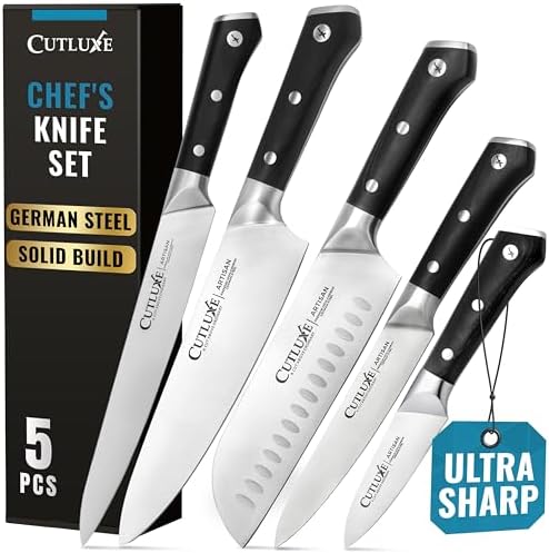Cutluxe Kitchen Knives, 5-Piece Chef Knife Set – Razor Sharp German Steel