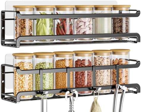 Bunoxea Spice Rack Wall Mounted 2 Pack, Black,11.41x2.75x2.75in