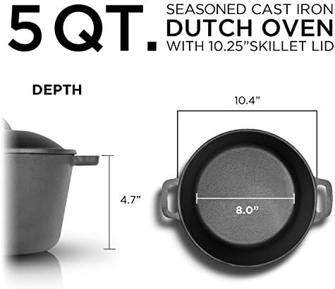Commercial Chef 5-Qt. Dutch Oven with Lid, Pre-Seasoned Cast Iron, CHFL545