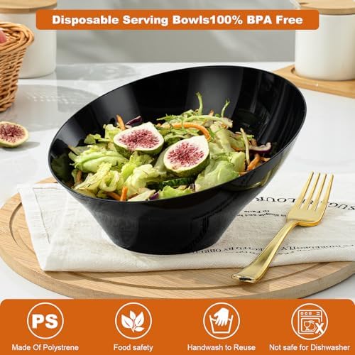 Goodluck 12 Pack black Plastic Serving Bowls for Party - 20 OZ