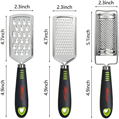 ALLTOP Food Graters for Cheese,Nutmeg,Potato,Ginger and Garlic,Cirtrus,Hand-held Stainless Steel Zester for Kitchen - Pro Multi-purpose Gadgets,Set of 3 Grinders