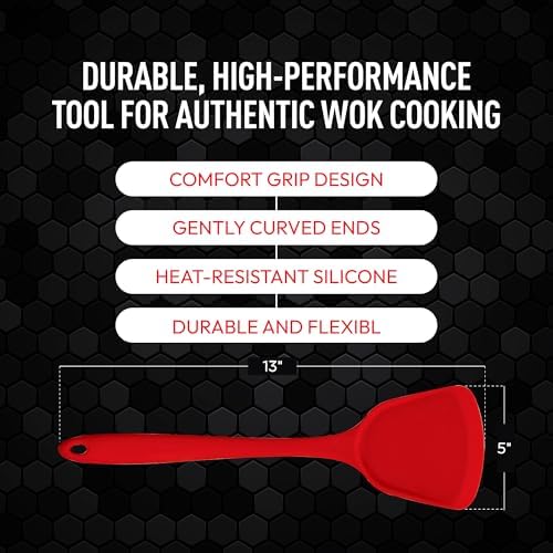 Helen's Asian Kitchen Silicone Wok Turner and Stir Fry Spatula, 13-Inches, Red