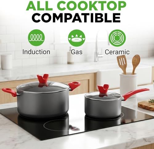 NutriChef 21-Piece Nonstick Cookware Set - PTFE/PFOA/PFOS Free Heat Resistant Lacquer Kitchen Ware Pots Pan w/ Cool-Touch Handles, Saucepan, Fry Pans, Lid, Bakeware, For Gas Electric Ceramic Cooktops