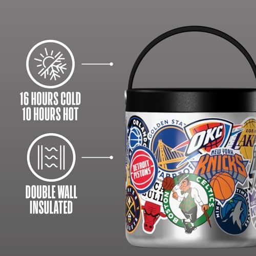 Hydrapeak NBA Officially Licensed All-Team Logo Sticker Print 25oz Stainless Steel Vacuum Insulated Food Jar with Handle, Wide Mouth Leak-Proof Soup Container for Adults, 10 Hours Hot & 16 Hours Cold