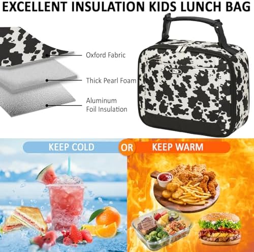 Tenot Lunch Box Kids Insulated Lunch Tote Bag Cow Print