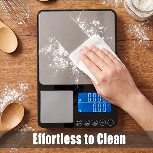 Dual Platform Kitchen Scale, Digital Food Scale with Dual Display, Two Scales in One for Heavy and Precise, 33lb/0.01g/0.001oz, Stainless Steel, 7 Units Tare, for Baking, Sourdough, Cooking