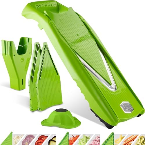 Börner Mandoline Slicer V5 (Starter Set) • Vegetable V-Slicer for Slices, Sticks & Dices in Various Sizes • With Stainless Steel V-Blade • Adjustable Kitchen Slicer • Color: Green
