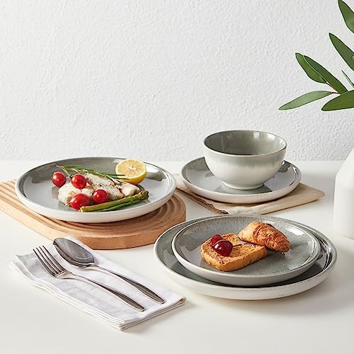 Pokini Stoneware Dinnerware Sets for 8, 24pcs Plates and Bowls Sets Dishes