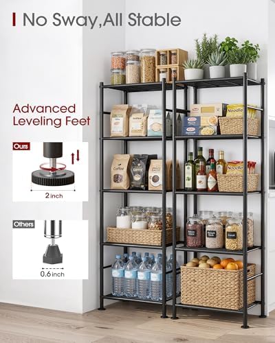Sakugi 2-Pack 5-Tier Metal Storage Shelves, 18.4"x12.6"x57.4", Black