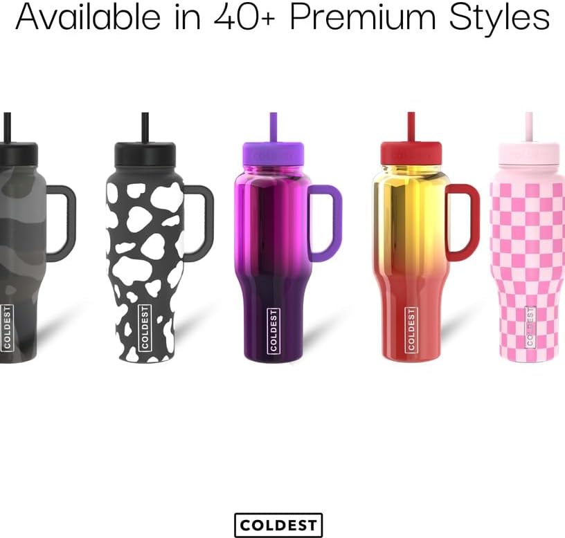 Coldest Tumbler with Handle and Straw - 100% Spill Proof Tumbler with Straw (3 Lids) - Stainless Steel Insulated Leakproof Tumblers for Women & Men - Cup Holder Friendly - 46 oz (Purple Nova)