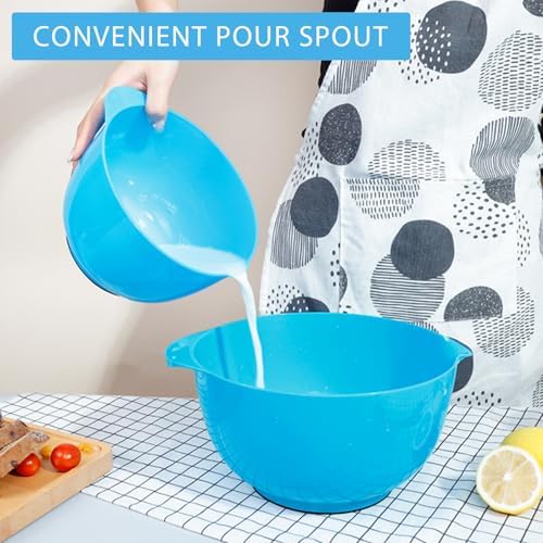 BoxedHome Plastic Mixing Bowls with Pour Spout, Microwave Safe, 4.5 Quart