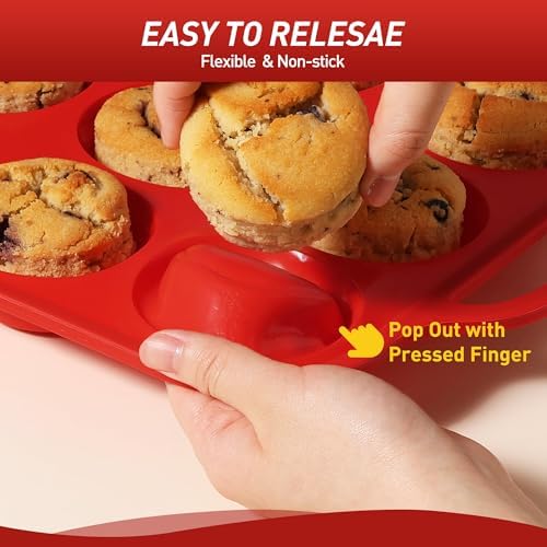 Socisen 12 Cups Silicone Muffin Pan with Metal Reinforced Frame Regular Size Cupcake Pan Tray Egg Bites Silicone Circle Cookie Molds Muffin Tin Tart Pans Baking Sheet Set for Breakfast Sandwiches