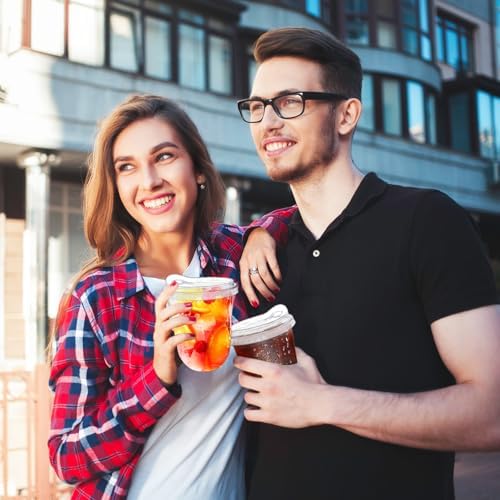 50 Pack 16 oz Clear Plastic Iced Coffee Cups with Strawless Sip Lids