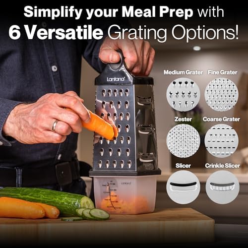 Lantana Cheese Grater with Container, Handheld Shredder, Zester (6 in 1)